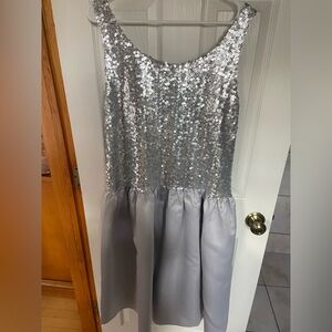 Blue Tassel Silver Sequin Party Dress Sleeveless Fit & Flare | Cocktail Holiday